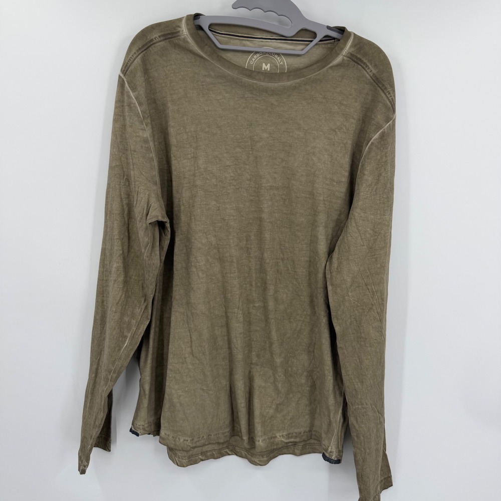 Carbon 2 Cobalt Mens Long Sleeve Cotton T-Shirt Olive Green Washed Size M 144580
